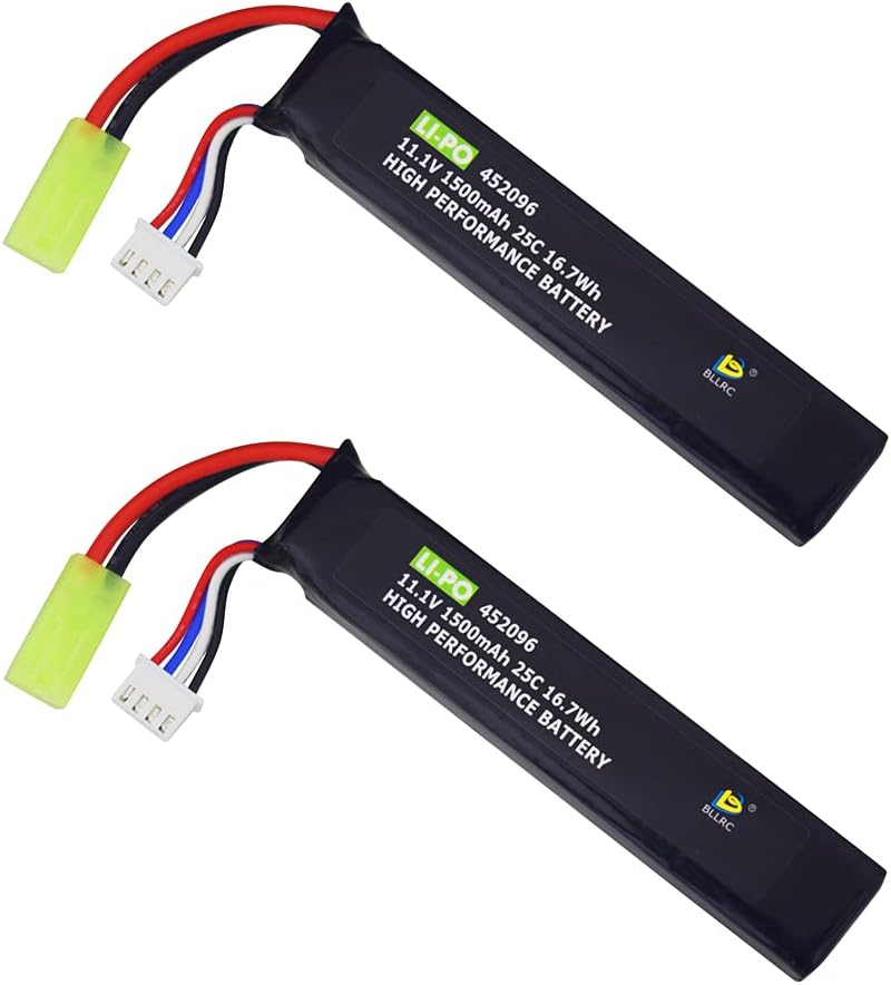 2PCS 3S 11.1V 1500mAh Airsoft Lithium Battery With Odamiya Connector, Suitable For Airsoft G36C, CAR15, MP5A5, M249, MC51, FNP90, G3A4 Upgrade Or Modification And Other Series Of Airsoft Rifles