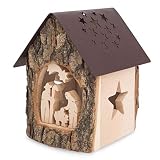 Forest Decor Wooden Tealight Candle Holder with Nativity Scene - Premium Wood Table Centerpiece - Ha