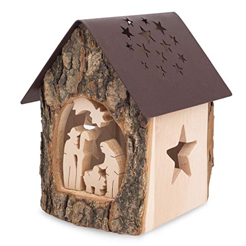 Forest Decor Wooden Tealight Candle Holder With Nativity Scene - Premium Wood Table Centerpiece - Handmade Tealight Holder - Perfect Christian Nativity Candle Gift Set - Rustic Christmas Décor #TOP5