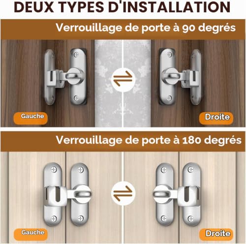 FAINCA Serrure de Fermeture Verrou Coulissante avec 4 Vis 90/180 Degrés – vue 6