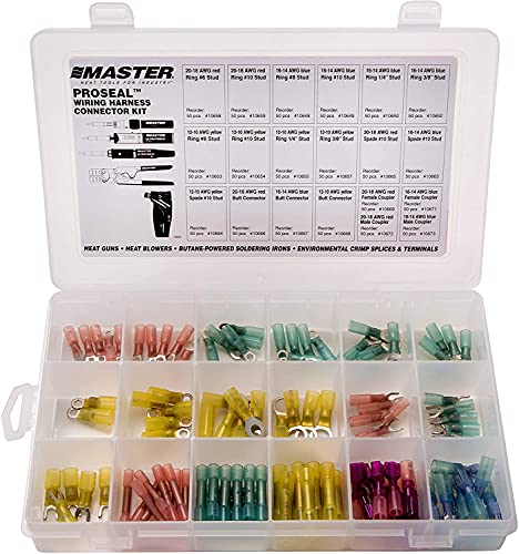 Master Appliance 10600 Industrial Quality Proseal Heat Shrink Butt Connectors, Ring Terminals, Spade Terminals, Insulated Coupler Assortment Kit, Waterproof Electrical Marine Automotive Terminals, 135-Pieces, Assembled In The Usa #TOP19
