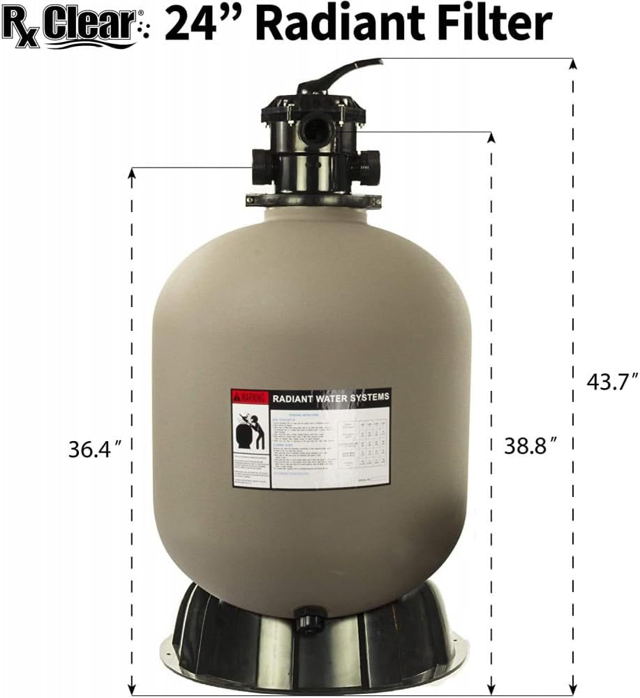 Rx Clear Radiant Complete Sand Filter System | for Inground Swimming Pool | Mighty Niagara 1 HP Pump | 24 Inch Tank | 300 lb Sand Capacity | Pools up to 33,000 Gallons