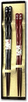 Japanese Chopsticks Set of 2 Pairs [Made in Japan] - Metallic Foil Finish Lacquered Wooden Chopsticks 2prs Imperial Sakura 2prs