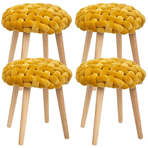4x tabourets tricotés moutarde