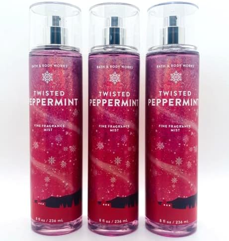 Lot of 3 Bath & Body Works Holiday Traditions Twisted Peppermint Fine Fragrance Mist 8 oz each (Twisted Peppermint)
