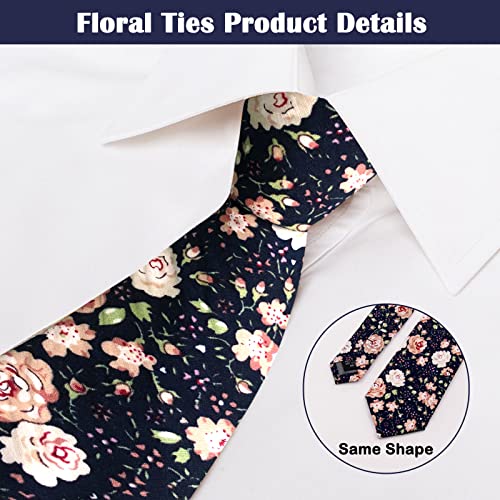 Image of Mantieqingway Men's Cotton Floral Neck Tie 2.56'' Printed Skinny Tie