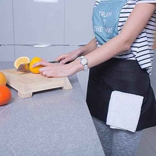 3 Pockets Waist Apron (Pack of 2) - Waitress apron, Kitchen apron, Black apron - by Rmeny (Black)