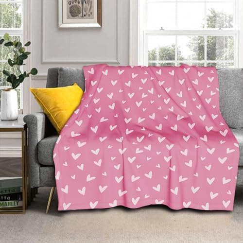 Roze Valentijnsdag plaid 152 x 127 cm Valentijnsdag liefdesharten patroon print deken lichtgewicht warme zachte deken boerderij vakantie thema decor voor thuis woonkamer bank bank bed