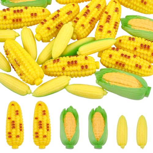 DELORIGIN 30Pcs Mini Vegetable Corn Dollhouse Miniatures Kitchen Decoration 3 Styles Small Resin Yellow Corn Food Props Accessory for Home Kitchen Photography Party Fairy Garden Farm Ornament