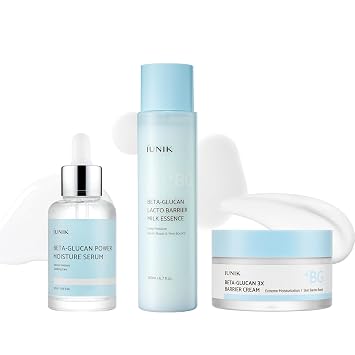 IUNIK Beta-Glucan Deep Hydration Trio Power Moisture Serum + Barrier Milk Essence + 3X Barrier Cream for Dry, Sensitive & Mature Skin | Vegan Korean Skincare Set