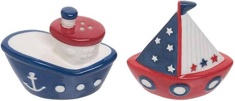 Beachcombers Ships Ahoy Salt & Pepper Set Nautical Coastal Beach Home Kitchen Dining Dinner Table Tabletop Decor Decoration Blue