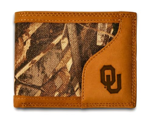 Oklahoma Sooners Bi-fold Realtree Max-5 Camo & Leather Wallet w/Imprinted OU Logo - Zep-Pro - NCAA