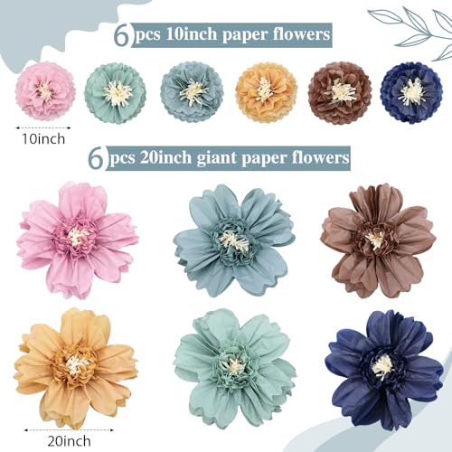 Image of TaoBary Large Colorful Tissue Paper Flowers Giant Fiesta Paper Pom Poms Classroom Wall Decor Mexican Birthday Party Decorations Wedding Backdrop(20 inch and 10 inch,Bohemian Color,12 Pcs)