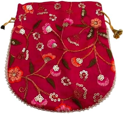 Embroidered Fabric Gift Bag with Drawstring Closure Decorative Present Pouch for Festive Packing. (PEACH) — 사진 3