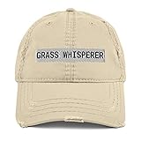 CreativeTees4You Grass Whisperer Lawn Mowing Distressed Dad Hat Baseball Cap Adjustable Lawn Mower Khaki