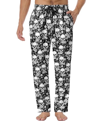 MDLBNSI Mens Pajama Pants Funny Pajamas Sleep Lounge Pants Skull White L