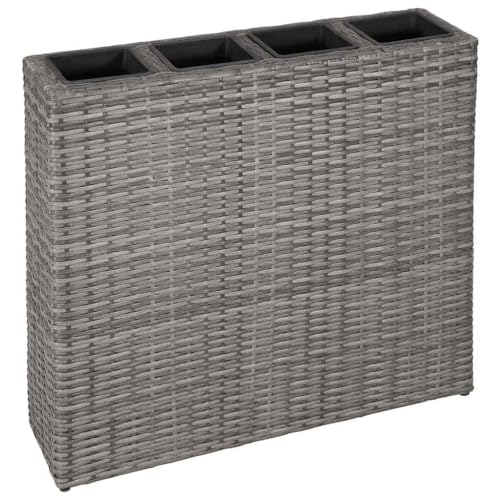 vidaXL Hochbeet 4 Töpfe Poly Rattan Grau Blumentopf Blumenkübel Pflanzkübel