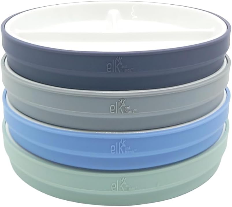 Elk and Friends Kids/Toddler 7.8" Porcelain Divided Plates + Sleeves | 4pk — 사진 1
