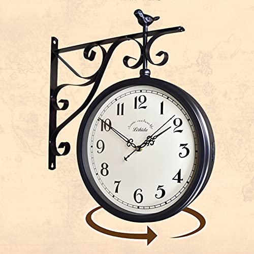 JTYX Gartenuhren Outdoor wasserdichte Doppelseitige Wanduhr Wetterfest Indoor & Outdoor Garten Bahnhofsuhr Zuhause – Bild 3