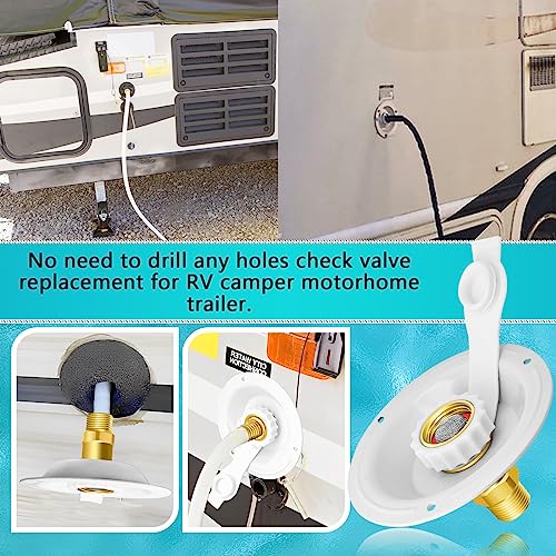 Rv City Water Inlet With Check Valve, Rv Water Fill Inlet Connection With 3/4 Nh Female To 1/2 Npt Male Lead-Free Brass City Water Inlet Flange For Rv, Rv Water Inlet Replacement #TOP6
