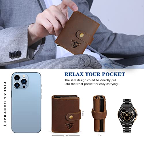 Thick Crazy Horse Leather Travel Gift Front Pocket With Coin Pocket Card Case Organizer Rfid Wallet For Men Male 1694 (X-1685-Brown)2