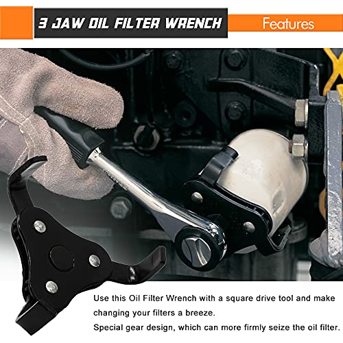 Gohawkteq Universal Adjustable Oil Filter Wrench From 2-1/2 Inch To 4-1/2 Inch For Motorcycles Cars Trucks 3 Jaw 2 Way Black Oil Filter Removal Tool #TOP5