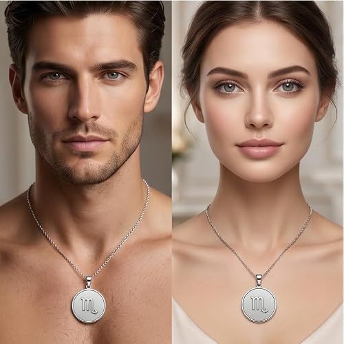 LKBEADS Collier pendentif rond en argent sterling 925 plaqué argent, orné d'un glyphe Scorpion en relief. Chaîne maille câble de 45,7 cm (18 pouces). Bijou unisexe fait main | LK_EMBO_00912 – vue 4