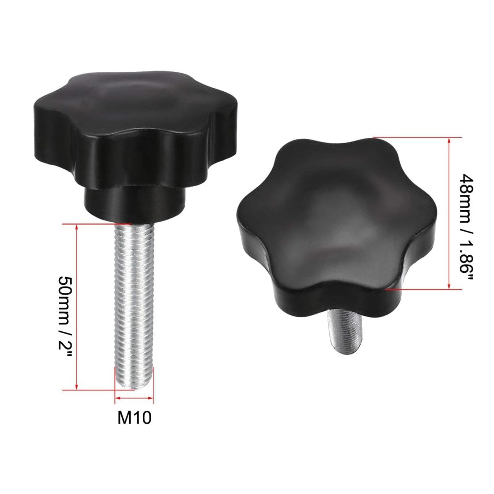 TOP-VIGOR 2Pcs M10 x 50mm Plum Hex Shaped Clamping Screw Knob, 48mm Dia Plastic Head Clamping Knob Handle Male Thread Thumb Screw - Image 2