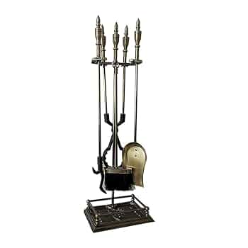 Amazon.co.jp: アンティーク真鍮暖炉ツールセット 5ピース 錬