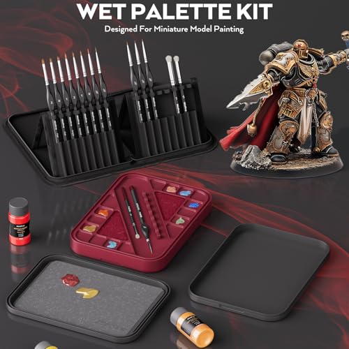 Nicpro Kit profissional de pintura em miniatura, paleta Stay Wet e 16 pincéis de pintura com detalhe