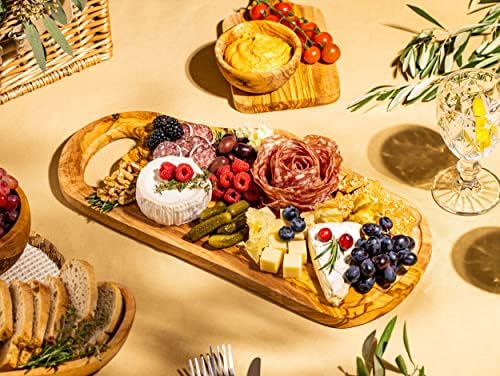 SOLTAKO Chopping Board, Olive Wood Cutting Board, Handmade Cheese Board, Olive Wood Serving Platter, Serving Board with Juice Groove, Sturdy Wooden Chopping Boards (Approx. 35-38x17-19cm)