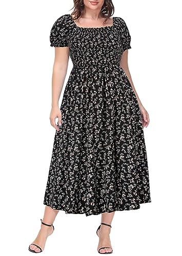 Hanna Nikole Sommerkleid Damen Lang Maxikleid A-Linie Boho Square Neck...