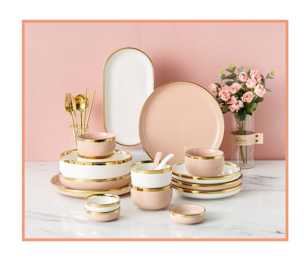 Juego De Vajilla China De Cerámica Phnom Penh, Platos Y Cuencos para Restaurantes Y Bodas, Estilo Europeo, Rosa, 8 Personas