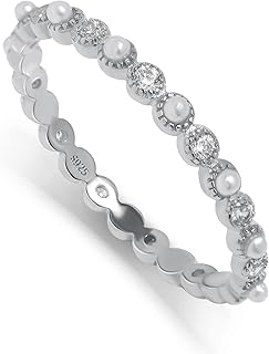Stackable Ring for Women Minimalist Tiny Pearl Ring Silver Dainty Delicate Cute Ring Best Friend Stacking Diamond Gold Ring (Silver, 9.75)