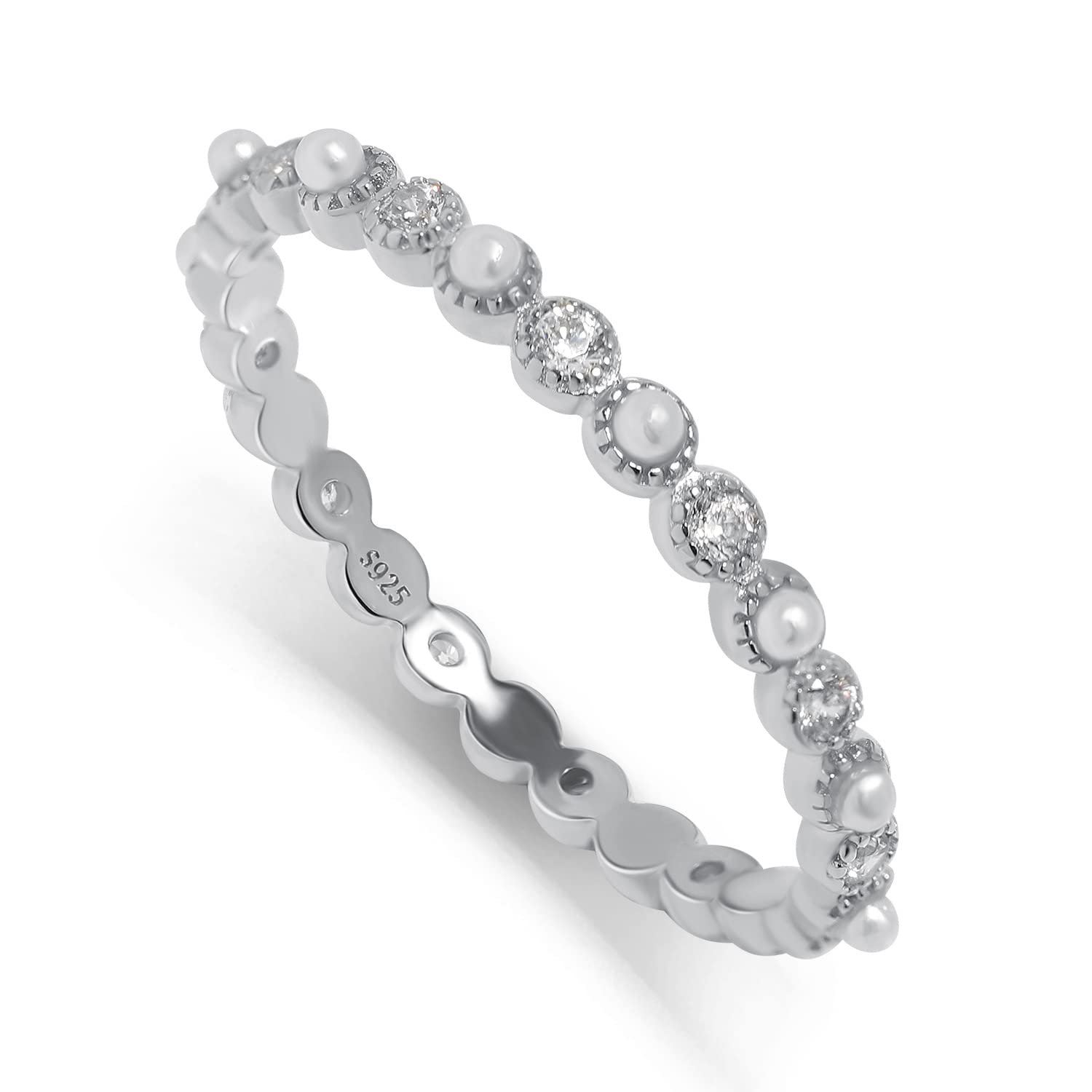 Stackable Ring for Women Minimalist Tiny Pearl Ring Silver Dainty Delicate Cute Ring Best Friend Stacking Diamond Gold Ring (Silver, 6.5)