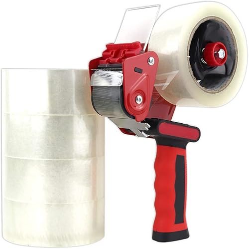 Pistola dispensadora de cinta de embalaje con 5 rollos de cinta Washi, pistola de 2 pulgadas para envío, movimiento, cartón y sellado de cajas (rojo)