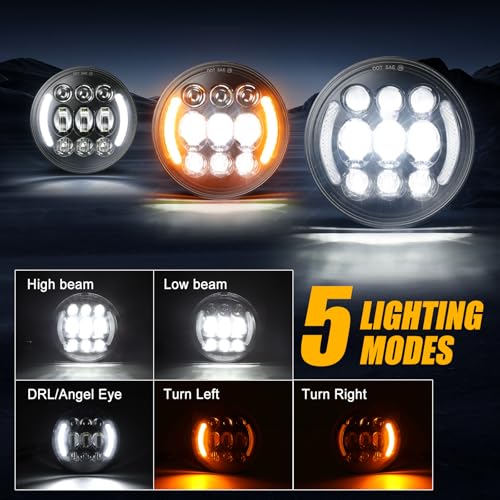 SUPAREE 5-3/4” 5.75 Inch LED Motorcycle Headlight with Halo DRL Turn Signal fit for Dyna Street Bob Super Wide Glide Low Rider Night Rod Train Softail Deuce Sportster Iron 883 by SUPAREE - Image 2