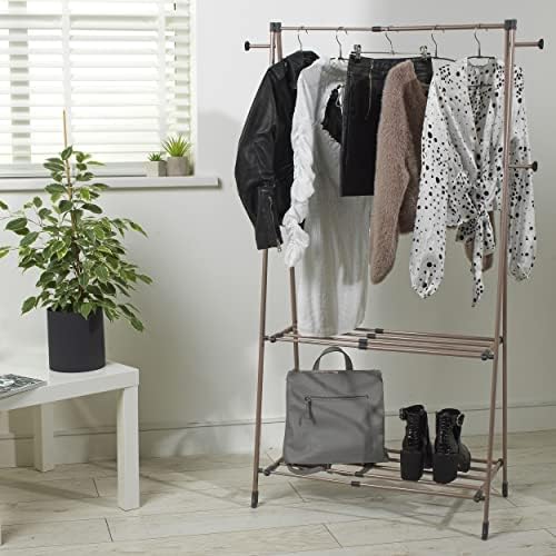 Beldray LA086174EU7 Get The Look Chic Dual Clothes Rail, Expandable, Freestanding Hanger for Coats, Skirts, Shirts, Foldable Garment Rack for Easy Storage, Grey and Rose Gold, 10 Metres