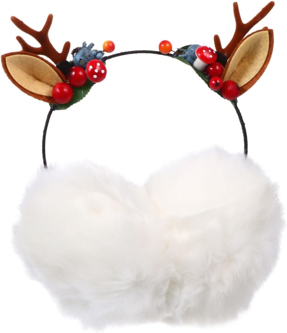 Winter Earmuffs for Women and Cute Cat Ear and Reindeer Antlers Headband Soft Warm Winter Ear Covers for Cold Weather