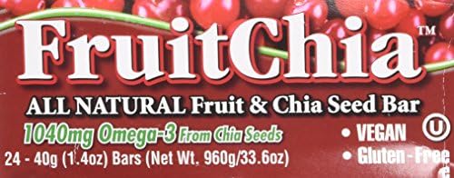 FruitChia Cranberry - All Natural/Real Fruit & Chia Seed Bar With Omega-3. Gluten-Free, Kosher & Vegan - 24 PACK