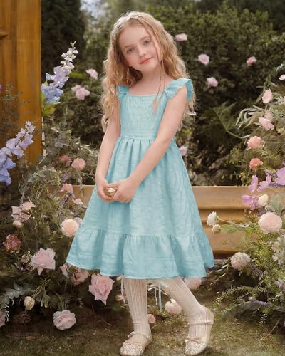 Stelle Girls Flutter Sleeve Tie Back Dress, Light Blue, 6-7 Years — view 5