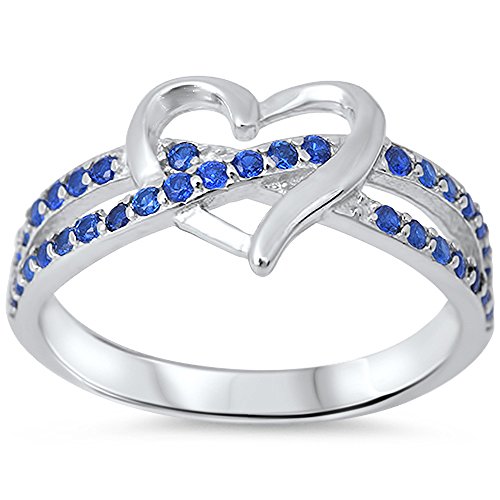 Oxford Diamond Co Simulated Sapphire Infinity Twist with Heart .925 Sterling Silver Ring Size 7