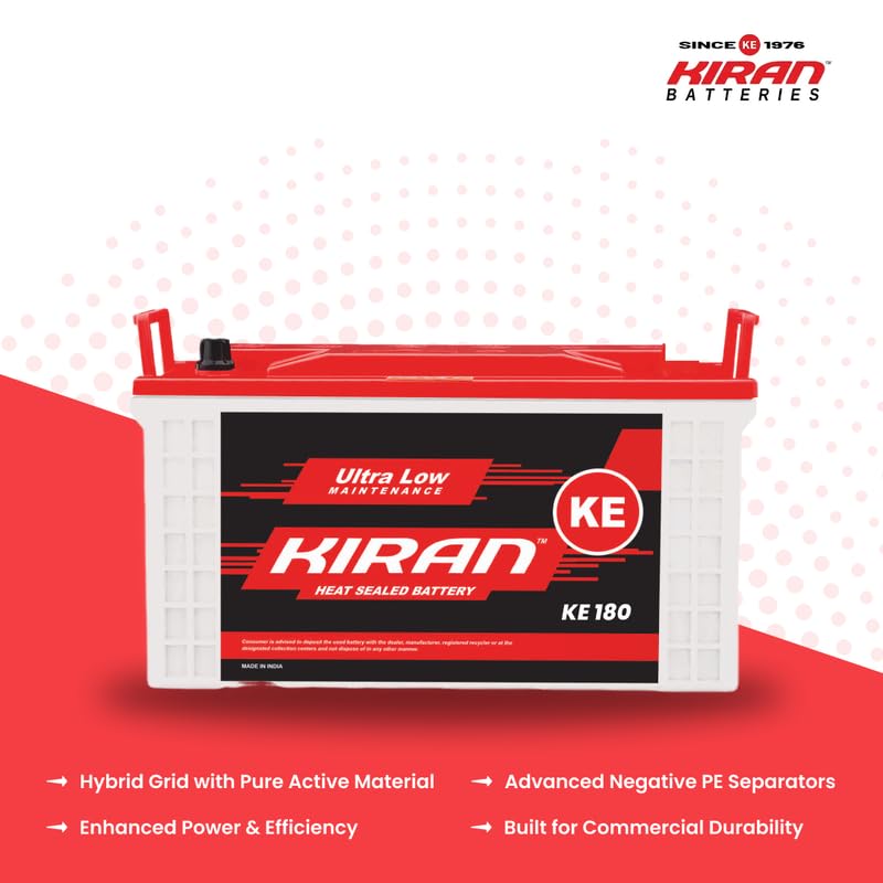 Image of KIRAN BATTERIES 12V 180 Ah Commercial Battery | Advance Battery for Home, Office, Shop & Industrial Use | Long Backup & Low Maintenance High Performance | Leak Resistant | 60 Months Warranty