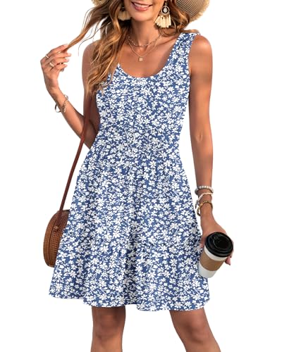 Image of AUSELILY Women Summer Dress Sleeveless Tank Button Down Dresses | Tank button down dress, Empire waist smocked, Casual beach vacation summer dresses with pockets