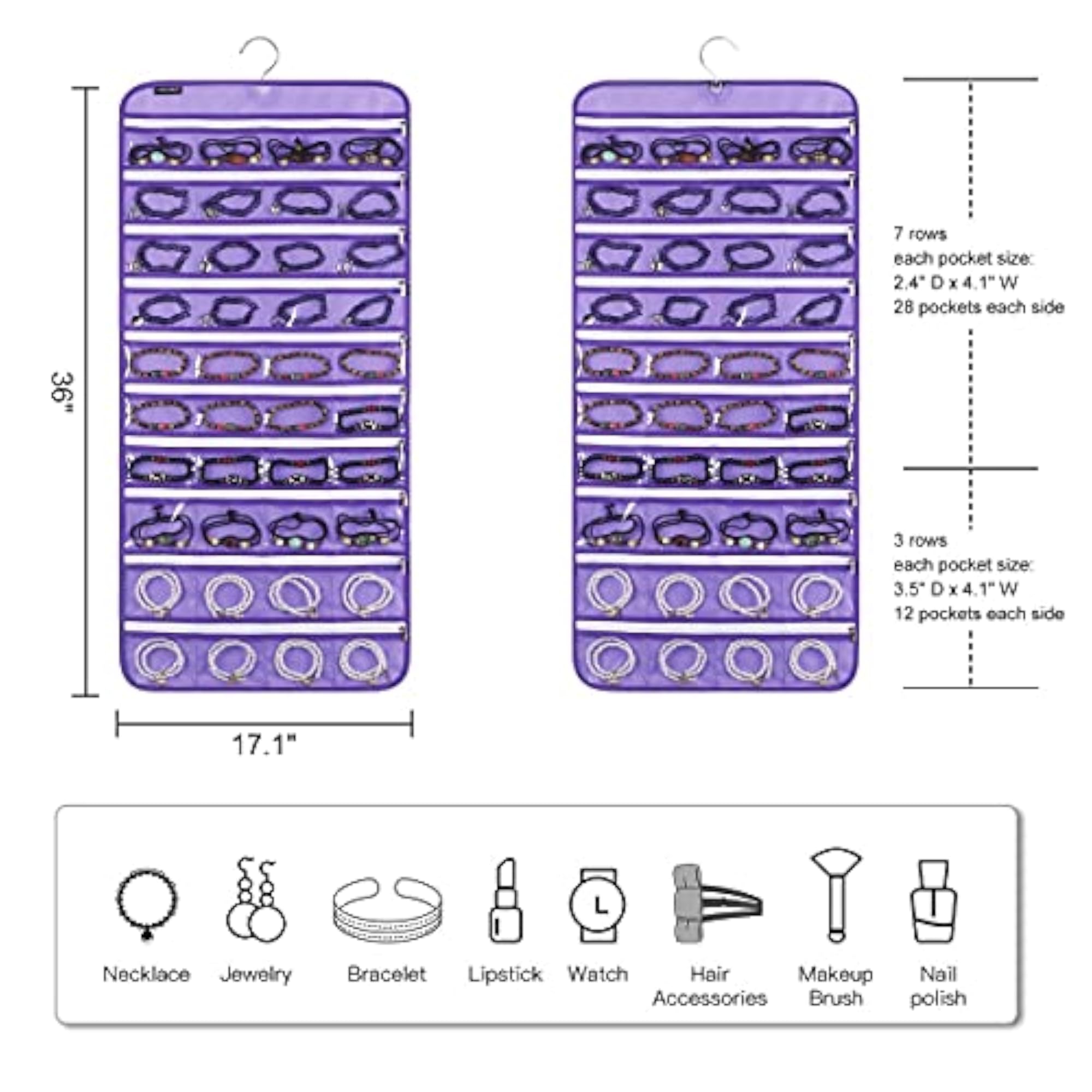 80 Zippered Pockets Hanging Jewelry Organizer