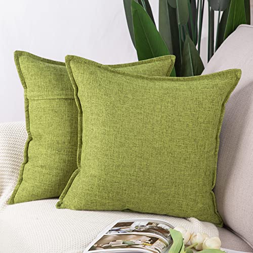 MADIZZ Pack of 2 Decorative Faux Linen Throw Pillow Covers 22x22 Inch Light Green Natural Soft Boho Farmhouse Couch Throw Pillows for Bed Accent Modern Pillowcase for Sofa Living Room Home Decor