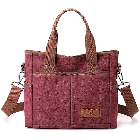 Sunshinejing Women's Small Canvas Tote Purses Casual Multi-pocket Shoulder Crossbody Bag Everyday Handbags (Fuchsia) Cover