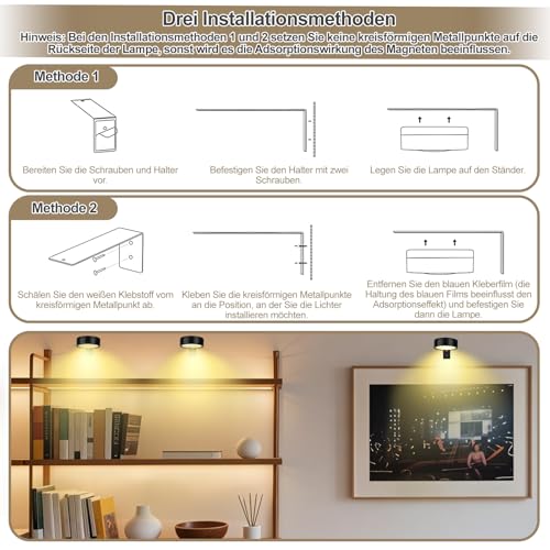 3 Stück Bilderleuchte Kabellos - mit Fernbedienung, 13 RGB-Farben, einstellbare Lichthelligkeit, LED Magnetisches akku wandleuchte, bilderleuchte für Bilder, Kunst, Poster, Picture Lights for Wall