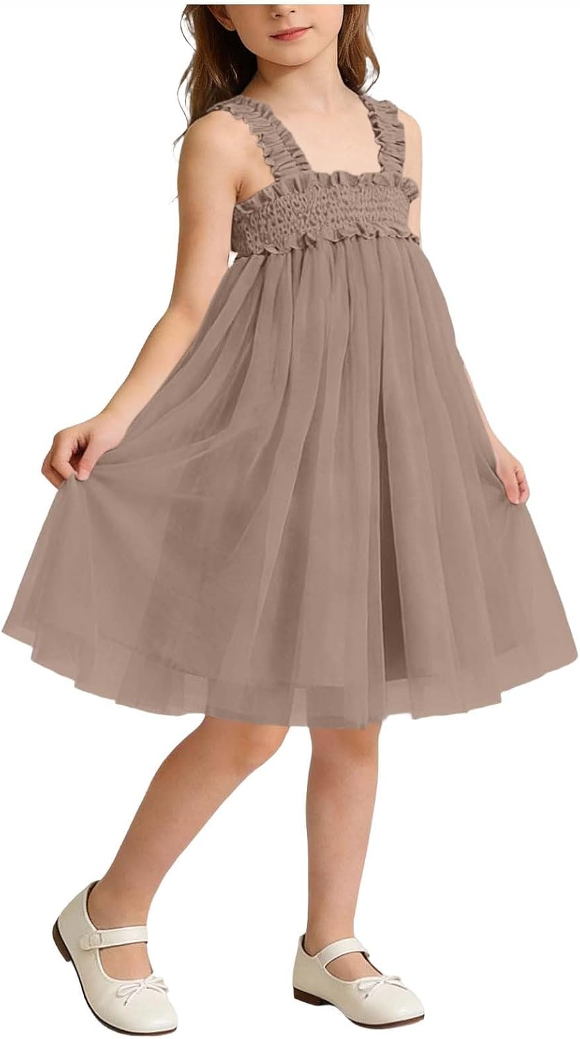 Girl Tulle Dress Toddler Girl Ruched Birthday Party Dress A-Line Kid Sleeveless Casual Dress Flowy Mesh Tutu Dresses