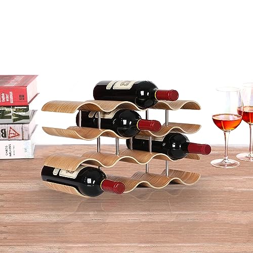 Luckeg Wine Rack Wine Bottle Holder Brand 4 Tier Wooden Wave Wine Rack, Table Top Wine Storage, Perfect For Bar, Wine Cellar, Pantry, Family Cabinet (14 Bottles) #TOP4